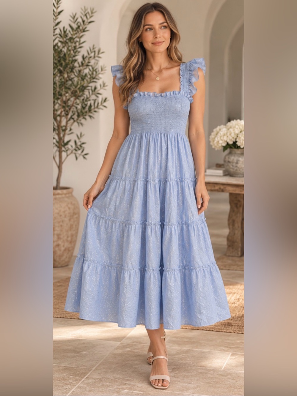 Hill House Home Ellie Nap Dress Light Blue Silver Metallic Shimmer – Size M